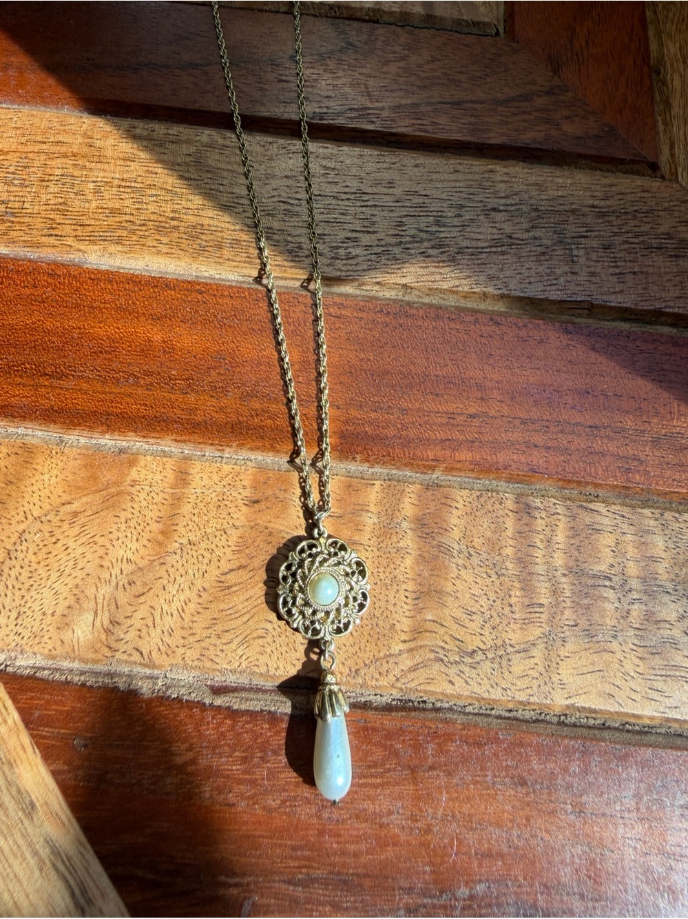 1925 Necklace with medallion and Teardrop Pearl Dangle vintage